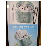 Airpods 4 Case Flower Engraved Case with Cleaner Kit and Keychain Grass Green