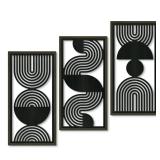 Putuo Decor Modern Minimalist Wall Art Set of 3, Black and Gray MDF Cut-Out Geometric Line Panels, Abstract Vertical Art for Living Room Bedroom Office Wall Decor
