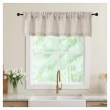 WelvetBLK Linen Valances for Windows, Light Filtering Faux Linen Textured Small Short Window Curtain for Bathroom Basement Farmhouse, Rod Pocket Top Half Curtains for Windows, 60Wx14L Inch