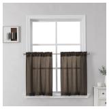 SeeGlee 2 Panels 36 Inches Long Natural Brown Linen Blend Light Filtering Short Window Curtains Bathroom,Privacy Semi Sheer Curtains for Small Door Window RV Camper,W26 x L36