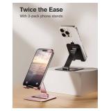 Nulaxy 2 Pack Dual Folding Cell Phone Stand, Fully Adjustable Phone Holder for Desk, Compatible with iPhone 17 16 15 14 13 12 11, Nintendo Switch, All Phones, Black & Rose Gold
