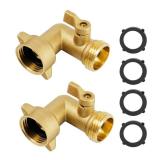 SICILAMIU 90 Degree Garden Hose Elbow with Shut Off Valves, 3/4" Solid Brass Water Hose Connectors and Fittings Hose Pipe Adapter with Washers for RV Water Hookups Residential Outdoor Faucets, 2 Pack
