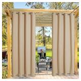 NICETOWN Outdoor Curtain for Patio Waterproof & Windproof 95" L, Thermal Insulated Top and Bottom Fixed Rustproof Grommets Light Block Outdoor Drape for Pool/Gazebo, Biscotti Beige, 1 Panel, W52 in