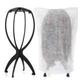 ProSuites 2 Pack Wig Stand with 2Pcs Wig Dust Bag, Travel Wig Head Stand Holder for Women Multiple Wigs Styling, Black, Hair Length Under 40cm/15.74in