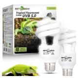 REPTI ZOO UVB Light for Tropical Reptile, 2 Pack 5.0 15W UVA UVB Reptile Light Bulb, UVB Lamp for Crested Gecko Leopard Gecko Frog Toad Snake Chameleon