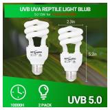 REPTI ZOO UVB Light for Tropical Reptile, 2 Pack 5.0 15W UVA UVB Reptile Light Bulb, UVB Lamp for Crested Gecko Leopard Gecko Frog Toad Snake Chameleon