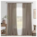 Dark Flax Curtains 102 Inches Long Pinch Pleated for Living Room 2 Panels Set Greyish Beige Pinch Pleat Drapes Back Tab Farmhouse Ceiling Floor 102 Inch Window Curtains Bedroom Burlywood Birch Taupe