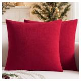 MIULEE Red Couch Pillow Covers 18x18 Inch, Set of 2 Soft Chenille Decorative Square Throw Pillow Covers Christmas Farmhouse for Sofa Living Room Bed