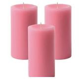 Mister Candle Dripless Unscented Pillar Candles, Set of 3 Hand Poured Pink Pillar Candles, Solid Color Non-Scented Candles for Home Decor, Premium Wax, 80 Hr Burn Time, 3x6 Inch