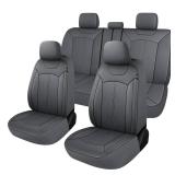 Pariiaotin Premium Leather Car Seat Covers Full Seats, Waterproof Front Seat Covers and Split Rear Bench Seat Covers for Cars,Universal Automotive Interior Covers for Sedan SUV Truck Van Pick-up,Gray