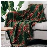 G Lake Geen Red Plaid Throw Christmas Super Soft Faux Cashmere Blankets with Tassels for Couch Sofa Halloween Home Decor 50in x 60in (Green Plaid )