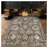 RUGSURE Washable Area Rugs - Perfect for Living Room, Bedroom, Kids Room, Nursery - Stain & Water Resistant Non-Slip, Pet & Child Friendly, Vintage Tribal Area Rugs (Ivory, 3