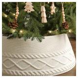 Treory Knitted Christmas Tree Collar: Cream Crossed Diamond Edge Chunky Cable Knit Christmas Tree Collars for Artificial Trees, Farmhouse Rustic Tree Ring Tree Skirt for Christmas Home DÃ©cor