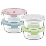 Glass Meal Prep Containers with Lids, Airtight 3.75 Cup Food Storage Containers Set, Heat-Resistant BPA-Free Glass Containers for Soup Leftover, Microwave, Dishwasher, and Freezer Safe (4 Packs) 30 (o
