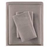 True North by Sleep Philosophy Cozy Flannel Warm 100% Cotton Sheet - Novelty Print Animals Stars Cute Ultra Soft Cold Weather Bedding Set, King, Grey Solid 4 Piece