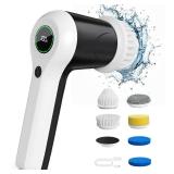 PUFTEM Electric Spin Scrubber, Cordless Shower Scrubber with Battery Level Display, 2 Speeds Electric Scrubber for Cleaning with 6 Replaceable Heads, Cleaning Brush for Bathroom/Sink/Window