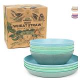 Grow Forward Wheat Straw Kids Plates and Bowls Sets - 8-Piece Unbreakable Dishwasher & Microwave Safe Plastic Plates for Kids - Reusable Non Toxic BPA-Free Dinnerware for Children - Rainforest