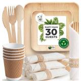 Palm Leaf Bamboo Plates & Pre-Rolled Bamboo Cutlery Party Set - 10 & 7
