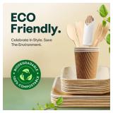 Palm Leaf Bamboo Plates & Pre-Rolled Bamboo Cutlery Party Set - 10 & 7