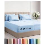 Extra Deep Split King Sheet Set - 7 Piece Breathable & Cooling Sheets - Hotel Luxury Bed Sheets Set - Easy Fit - Soft, Wrinkle Free & Comfy Sheets Set - Light Blue Sheet Set with Extra Deep Pockets