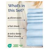 Extra Deep Split King Sheet Set - 7 Piece Breathable & Cooling Sheets - Hotel Luxury Bed Sheets Set - Easy Fit - Soft, Wrinkle Free & Comfy Sheets Set - Light Blue Sheet Set with Extra Deep Pockets