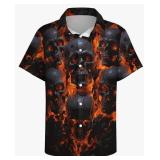 Button Down Shirt for Men Casual Skull Print Hawaiian Shirts Beach Short Sleeve-2XL