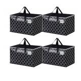 HomeHacks Heavy Duty Moving Bags with Tag Pockets, Collapsible Storage Totes for Moving, Camping & Travel -Foldable Packing Boxes, Zipper Handles, Black 4 Packs, 125L