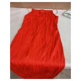 Red Pleated Spaghetti Strap Dress-M