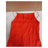 Red Pleated Spaghetti Strap Dress-M