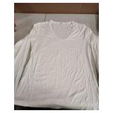 White Long Sleeve Basic T-Shirt-Lg