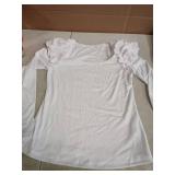 White Ribbed Long Sleeve Ruffle Sleeve Top -S