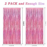 2 Pack Glitter Pink Backdrop, 3.28 FT x 7.05 FT Birthday Party Decorations, Laser Pink Fringe Curtains Foil Streamer Tinsel, Pink Curtains Photo Backdrop Happy Birthday Backdrop