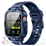 Dsytom Waterproof Case with Band Compatible for Apple Watch Band 46mm 45mm 44mm 42mm(S11/10) 41mm 40mm for Men,Rugged Smartwatch Strap with Built-in Tempered Glass Screen Protector for iWatch Series 1