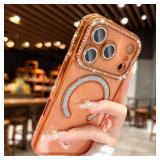 Doulings Magnetic Glitter Diamond for iPhone 15 Pro Max Case[Compatible with MagSafe] Sparkle Rhinestone Camera Lens Protector Plated,Crtstal Clear Slim Military Drop Shockproof Cover for Women,Pink