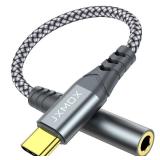 JXMOX USB Type C to 3.5mm Female Headphone Jack Adapter, USB C to Aux Audio Dongle Cable Cord Compatible with iPhone 17 Air 16 15 Pro Max, Samsung Galaxy S25 S24 S23 S22, Pixel 9 8, iPad Pro, MacBook