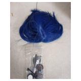 Coraline Women Girls Dark Blue Bob Short Straight Hair Wig Button Glasses Key Necklace Gemstone Necklace Dragonfly Hairpin Costume Party Cosplay Wig (SET2)