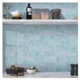 Yew & Tulip 10 PCS Peel and Stick Tile for Kitchen Backsplash, 3"x9" Self-Adhesive Subway Tile, Gradient Imitation Glazed Handmade-Look Tile (Teal Blue)