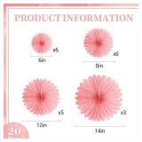 20 Pcs Light Pink Hanging Paper Fan, Hanging Honeycomb Round Paper Fans for Weddings, Birthdays, Christmas, Baby Showers, Classroom, Events Ceiling Party Supplies Decorations