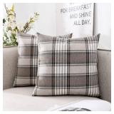 CARRIE HOME Brown Farmhouse Throw Pillow Covers 16x16 Set of 2 Plaid Decorative Throw Pillows 16 x 16 for Spring Fall and Winter Home Decor