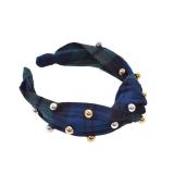 Bellefixe Christmas Knotted Headband for Women & Girls | Tartan Plaid with Metallic Pearls (Evergreen)