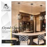 Modern Black Crystal Pendant Light Fixture - Mini Chandelier for Kitchen Island, Dining Room, Living Room, Hallway, Porch, Bedroom Lighting - Retail: $100