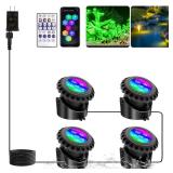 Colored Pond Lights, Bright LED Underwater Pond Light Submersible Fountain Lights APP and Remote Control, Dimmable, Timer, IP68 Waterproof Fish Tank Light for Aquarium Fountain Garden (4-Head)