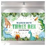 Dinosaur Three-rex Birthday Backdrop for Boy Happy 3rd Birthday Background 3 Years Old Party Decorations Supplies Banner Photo Shoot Studio Props - Retail: $10