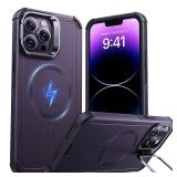 iPhone 14 Pro Max Case with Stand, 23 ft Military-Grade Drop Protection Heavy Duty Magnetic Phone Case, Compatible with MagSafe Accessories, Cyber Series, Purple - Retail: $22