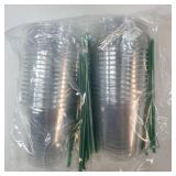 25 Set Plastic Cups with Lids and Straws, Disposable Plastic Iced Coffee Cup for Cold Beverage Juice Smoothie Crystal for Coffee Shops Party Catering(Clear,14 oz) - Retail: $18