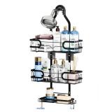 Shower Caddy Hanging, 3 Tier Rustproof Shower Organizer, Shower Rack with Removable Baskets/Soap Basket, Hooks for Razor/Sponge, No Drilling Bathroom Organizer Over Showerhead
