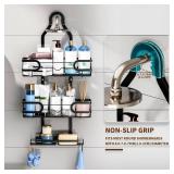Shower Caddy Hanging, 3 Tier Rustproof Shower Organizer, Shower Rack with Removable Baskets/Soap Basket, Hooks for Razor/Sponge, No Drilling Bathroom Organizer Over Showerhead