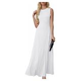 White Dress Women Summer Elegant Sleeveless Crewneck Maxi Dress Beach Party Flowy Swing Long Dresses X-Large - Retail: $30
