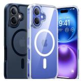 TORRAS Stronger Magnetic Shockproof for iPhone 16 Case, Fit for MagSafe, Never Yellow, 4X Military Grade Drop Protection, Protective Hard Back Plastic Slim Phone Case for iPhone 16 6.1 inch, Clear - R