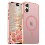 Magnetic for iPhone 16 Case (Compatible with MagSafe) (Military Grade Drop Protection) Slim Translucent Matte Shockproof with Anti-Fingerprint Phone Case, Pink